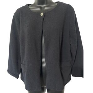 Kim Rogers Womens Textured Button Front 3/4 Sleeve Blazer Jacket Black‎ Size M